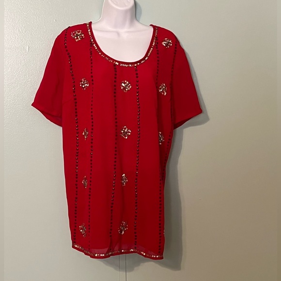 Ashley Stewart Blouse Size 18/20 Red Sequins‎ - Picture 1 of 13
